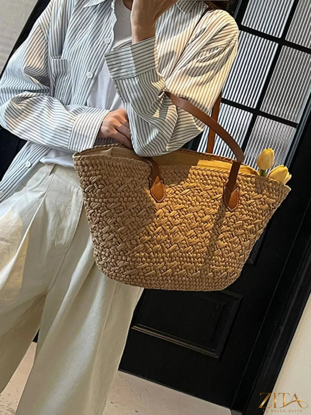Zita La Belle Elite woven tote shoulder bag with sturdy handles and spacious interior, perfect for everyday use.