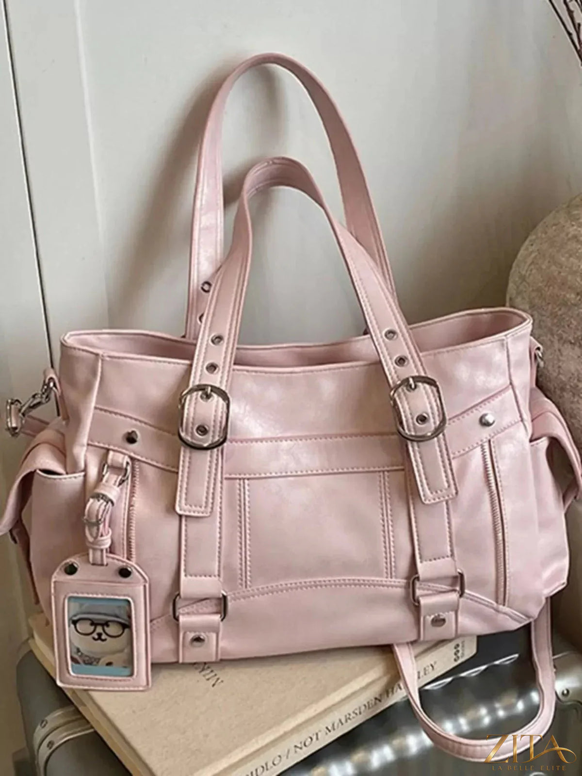Zita La Belle Elite Buckle Decor Shoulder Bag with stylish buckle accents and sleek design, shown in the image.
