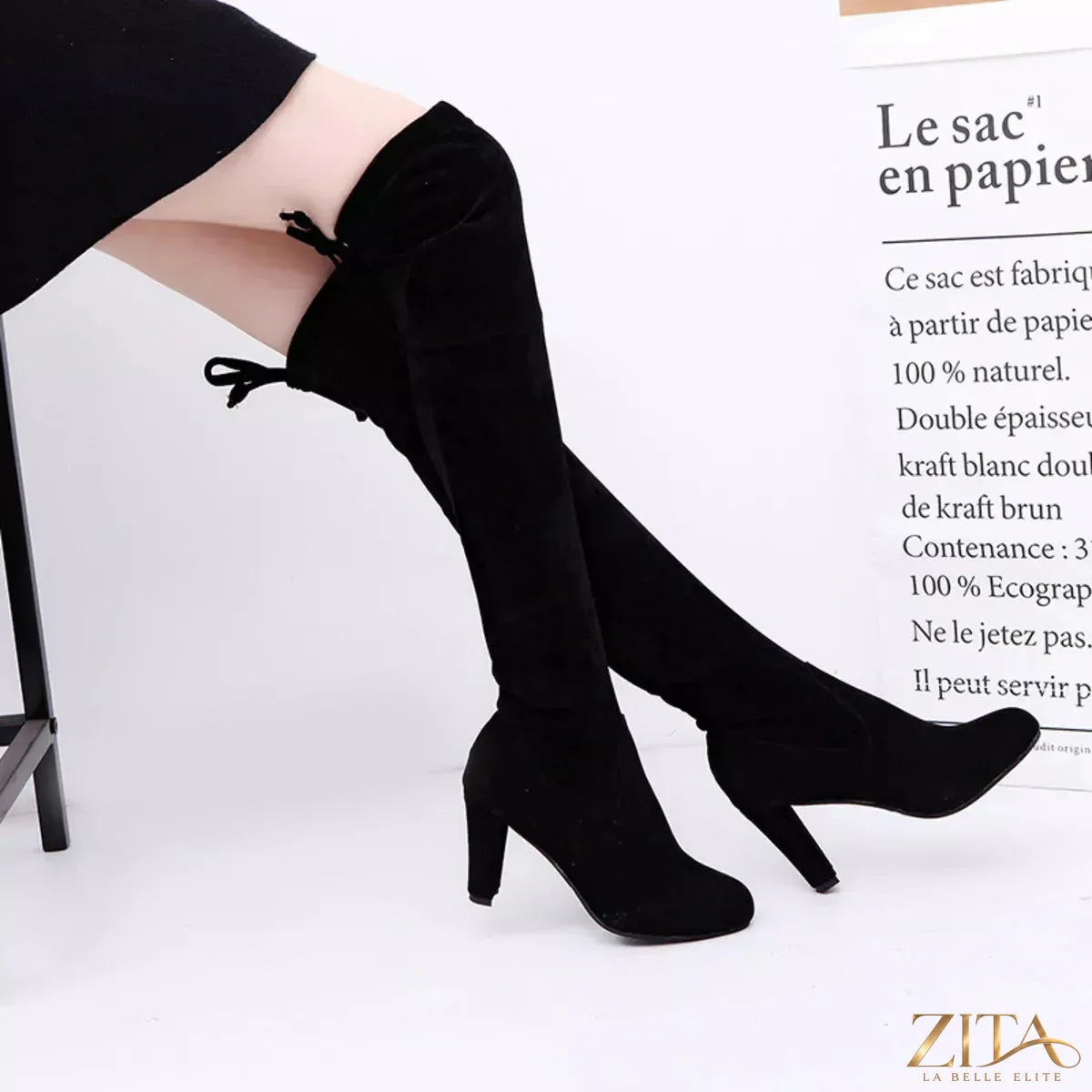 Zita La Belle Elite round toe block heel boots in sleek black leather with sturdy block heels and ankle height.