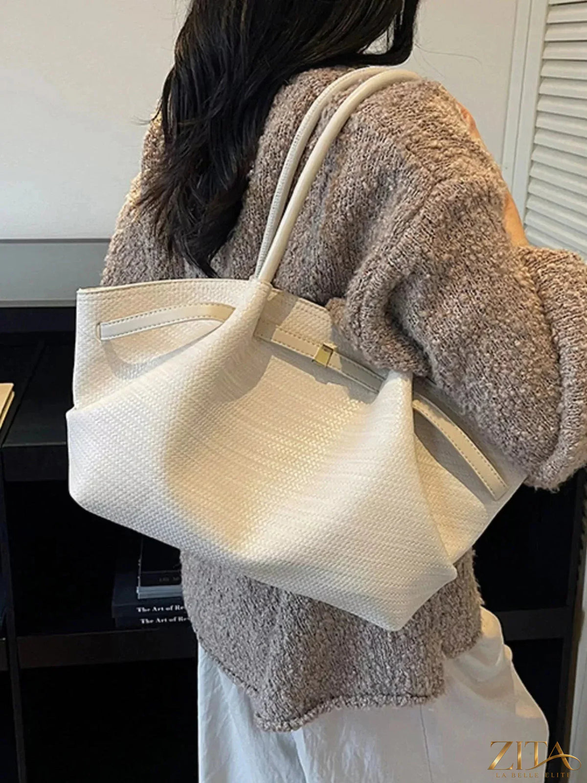 Zita La Belle Elite Texture Tote Bag with woven fabric and sturdy handles, stylish accessory for daily use.