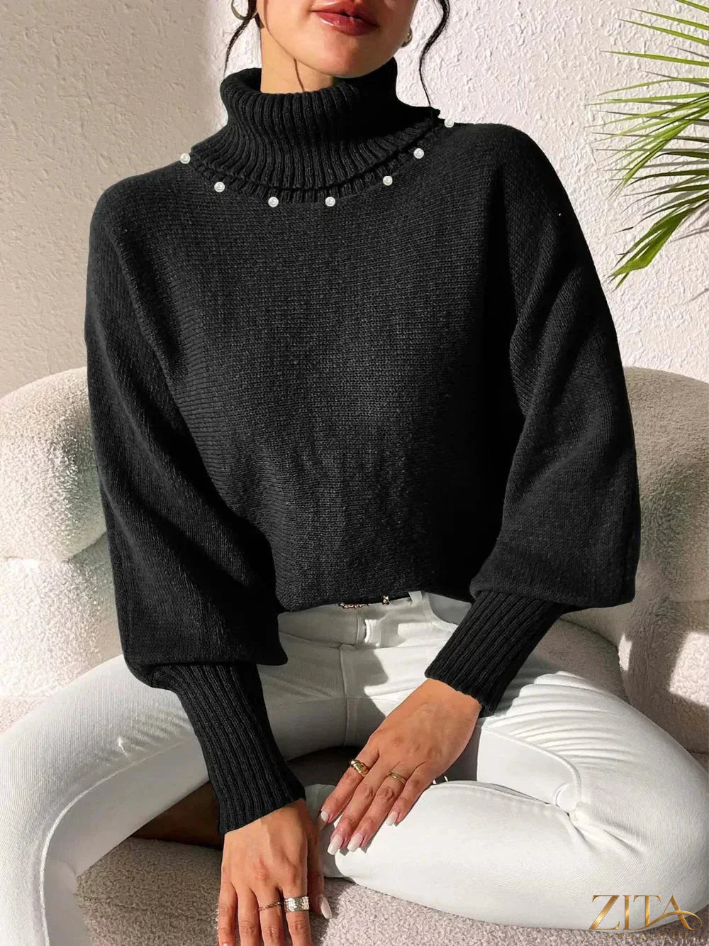Zita La Belle Elite long sleeve turtleneck sweater in cozy knit fabric, featuring a fitted silhouette and classic design.