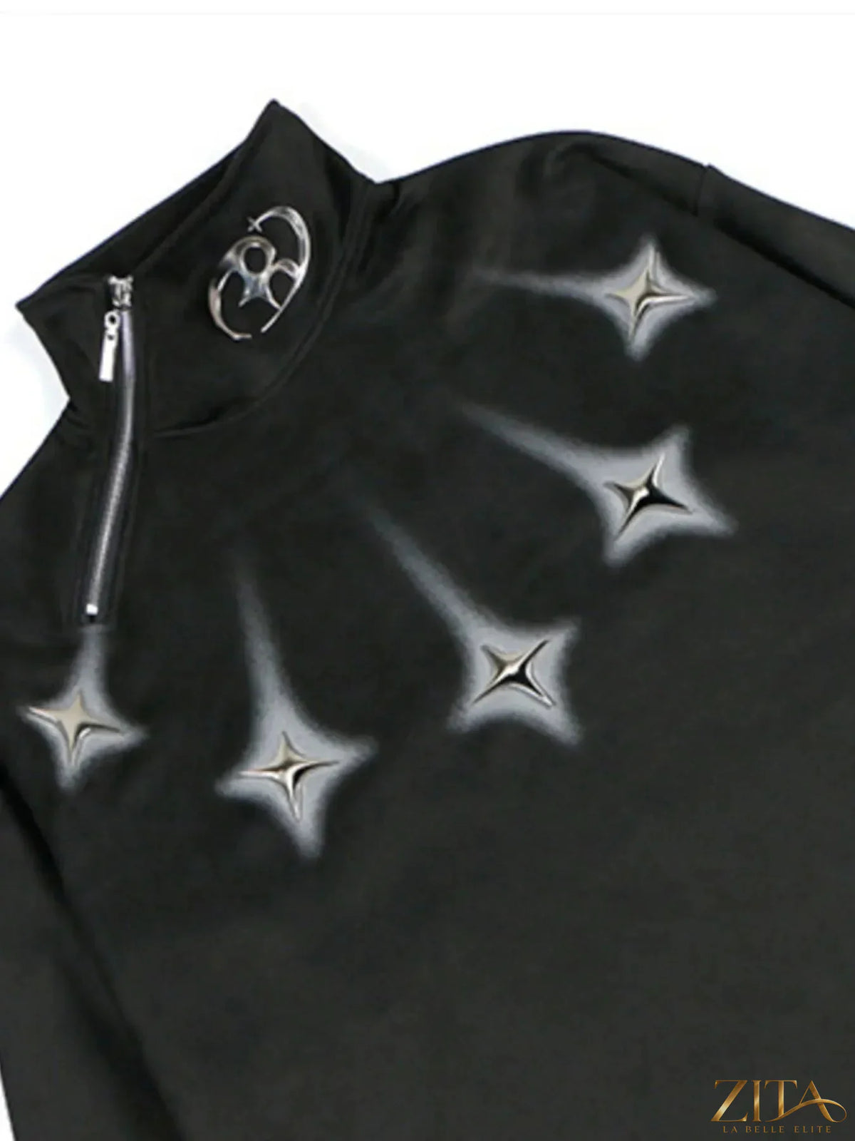 Men's oversized turtleneck sweatshirt with zipper detail by Trendsi, shown in black with relaxed fit and stylish design.