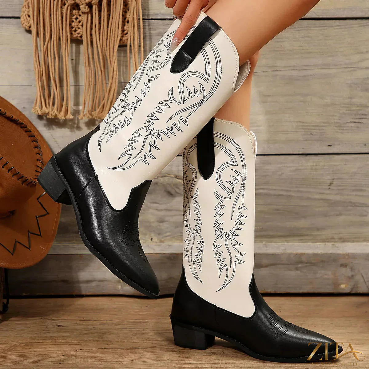 Zita La Belle Elite point toe block heel boots with sleek design and stylish silhouette, ideal for fashionable footwear.