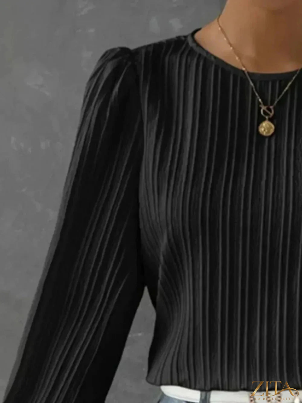 Zita La Belle Elite round neck long sleeve blouse in a soft fabric, featuring a classic fit and subtle detailing.