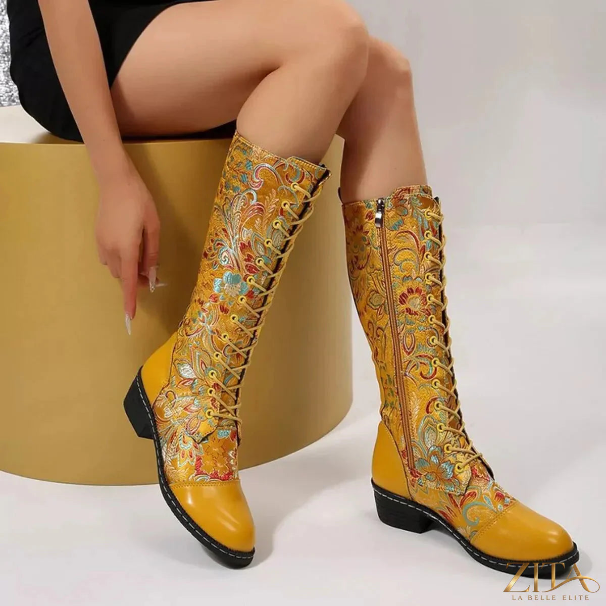 Zita La Belle Elite lace-up block heel boots with stylish design and sturdy heel, perfect for fashionable footwear.