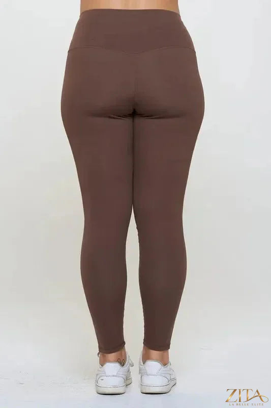 Yelete high-waisted fleece-lined leggings in full size, featuring a soft, warm interior and sleek black exterior for cozy comfort.