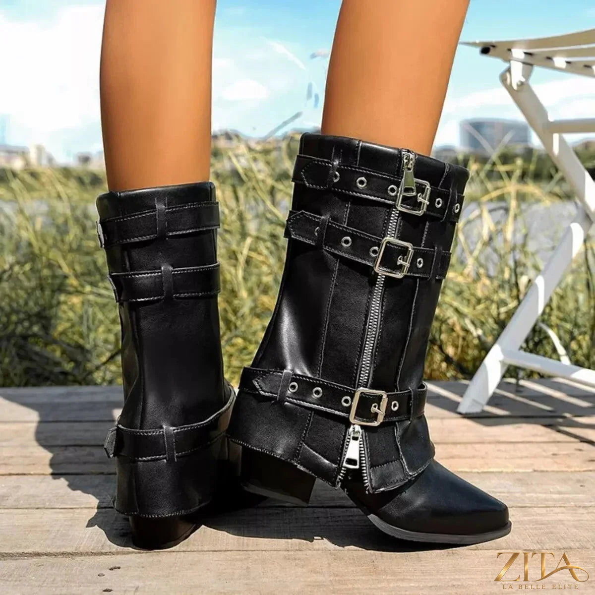 Zita La Belle Elite point toe block heel boots featuring sleek design and sturdy heels, perfect for stylish fall and winter outfits.