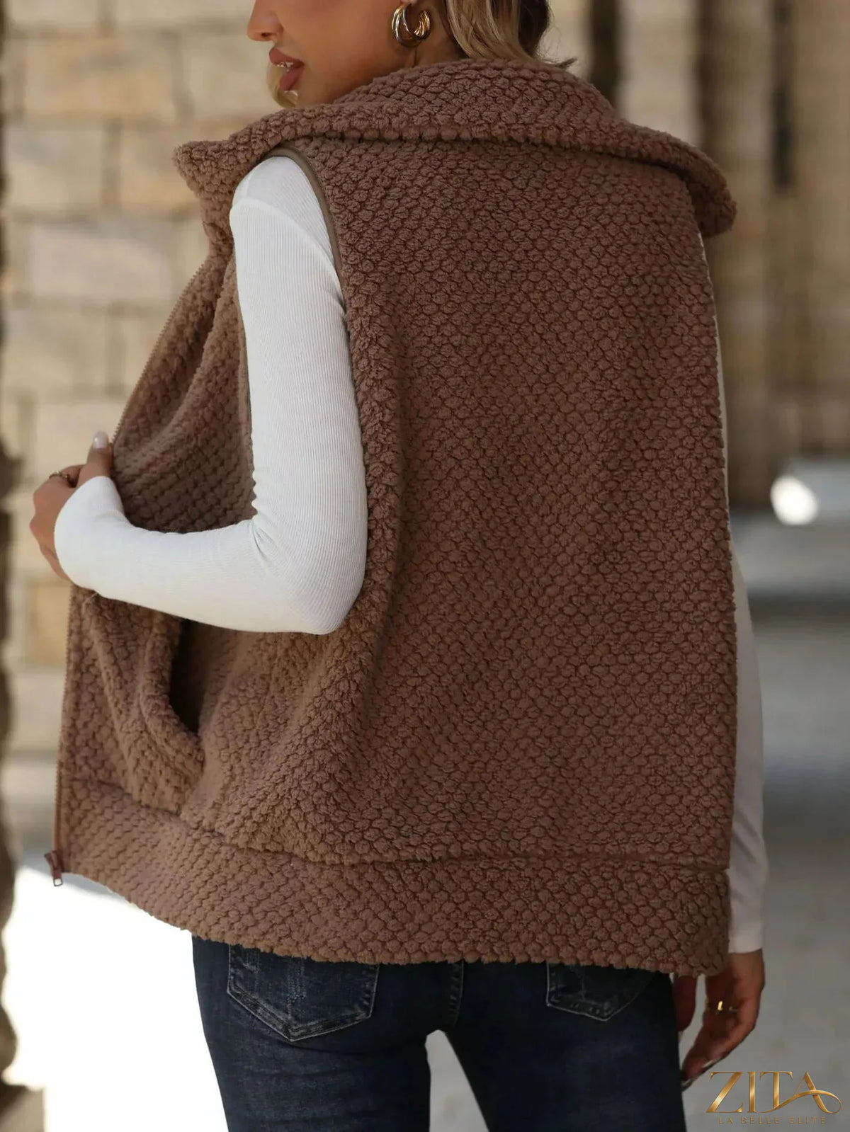 Zita La Belle Elite zip-up vest coat in a stylish, sleek design with a front zipper and comfortable fit.