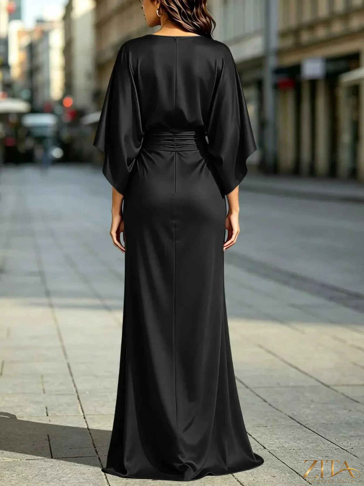 Zita La Belle Elite ruched waist maxi dress with pockets, flowing fabric, and a stylish, elegant design for casual or formal wear.