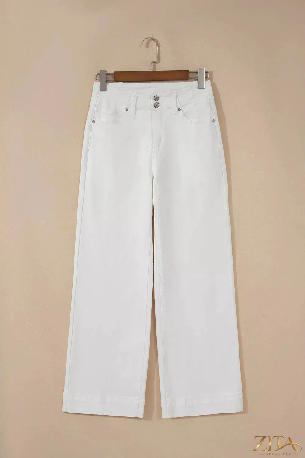 Zita La Belle Elite high waist wide leg jeans with two buttons, showcasing a stylish fit and classic denim look.
