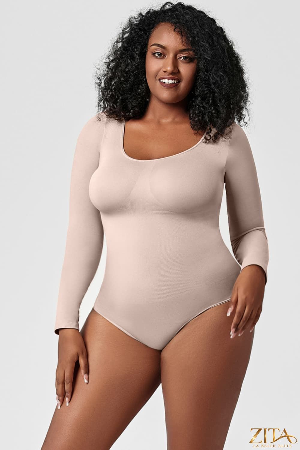 Zita La Belle Elite long sleeve shaping bodysuit in black, featuring seamless design and supportive fit for a smooth silhouette.