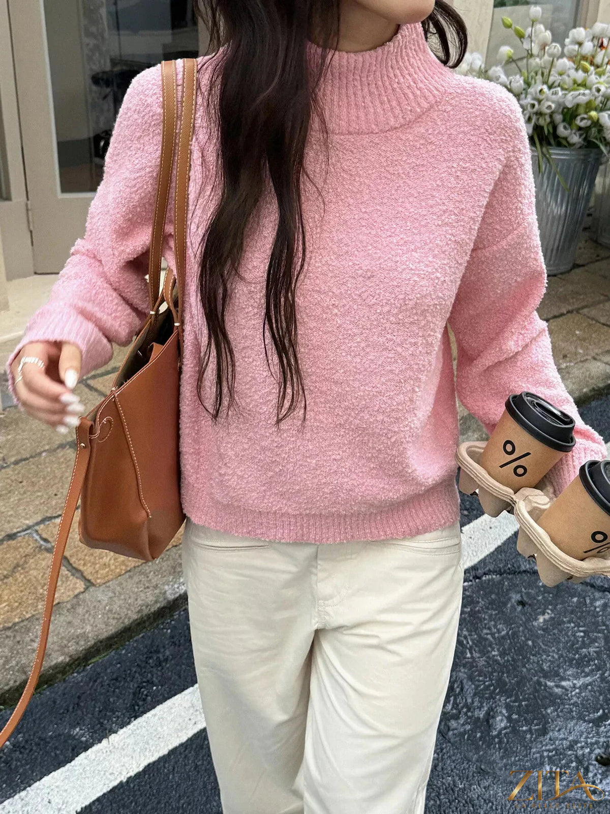 Zita La Belle Elite turtleneck long sleeve sweater in soft knit fabric, shown in a stylish fit with a high neckline and ribbed cuffs.
