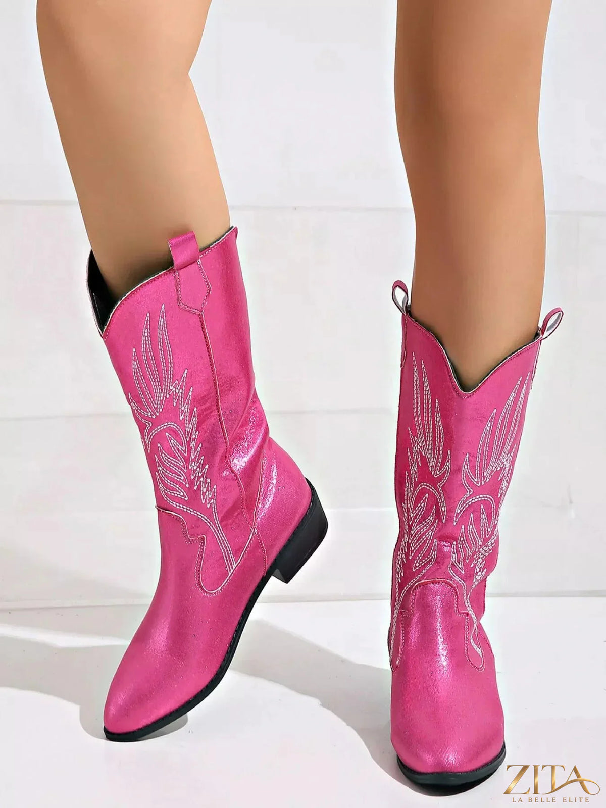 Zita La Belle Elite embroidered block heels boots with intricate embroidery and chunky heel, stylish and comfortable for fashion-forward wear.
