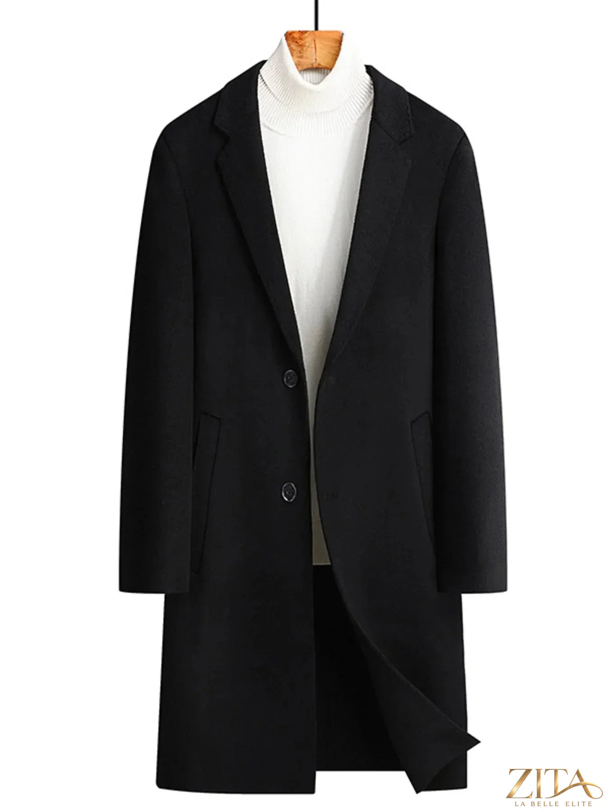 Plus size men's long coat with lapel collar by Zita La Belle Elite, featuring a stylish and tailored design.