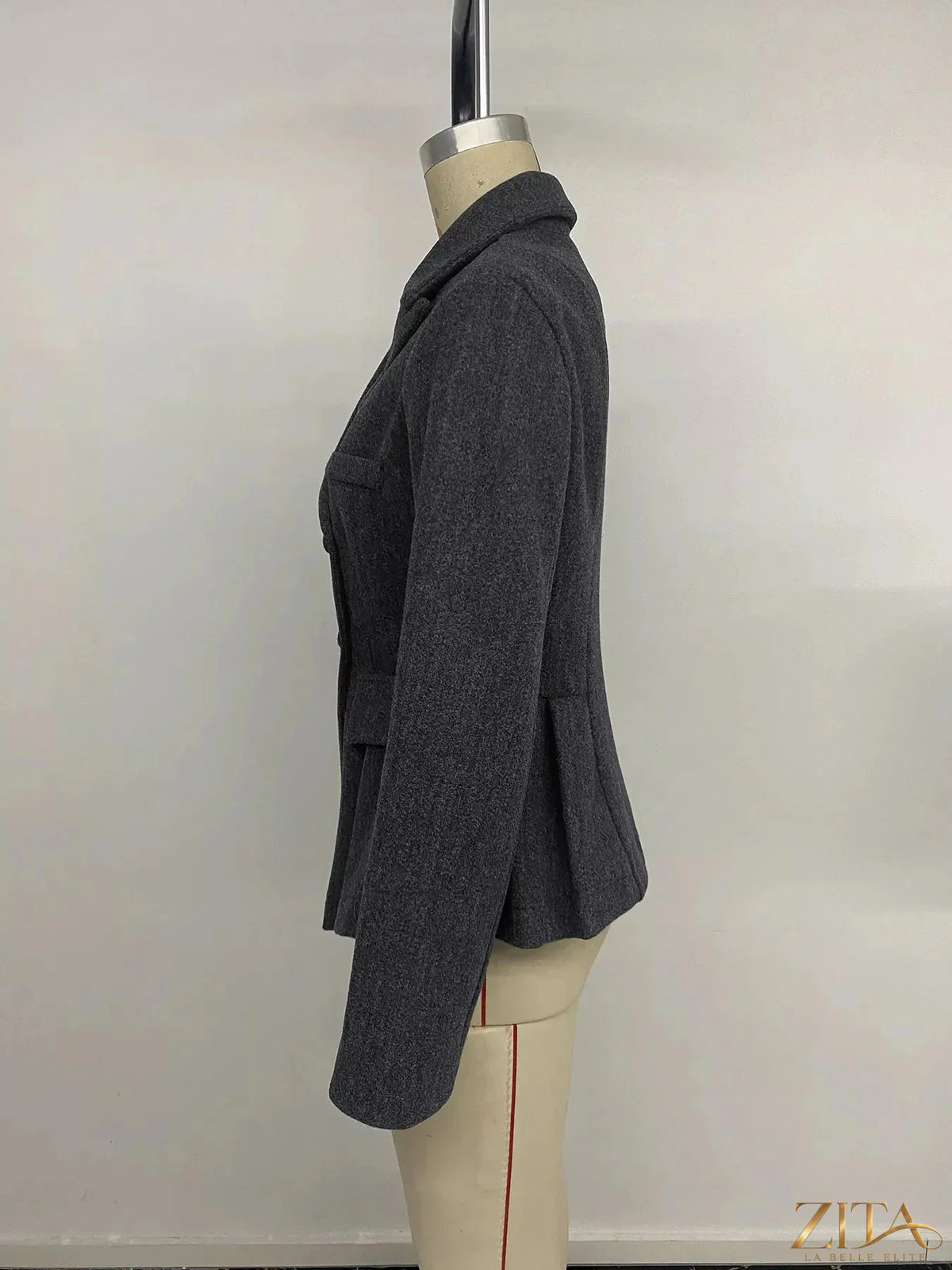 Zita La Belle Elite double-breasted peplum blazer in classic black, tailored fit with structured lapels and stylish design.