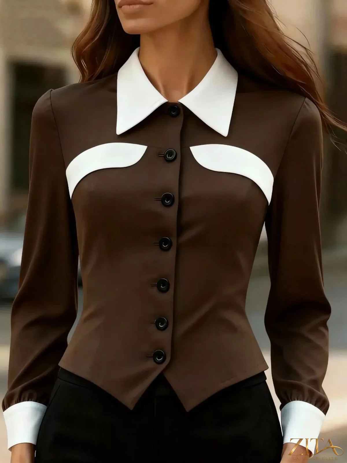 Zita La Belle Elite contrast button-down shirt featuring a stylish design and classic collar, shown in a front view.