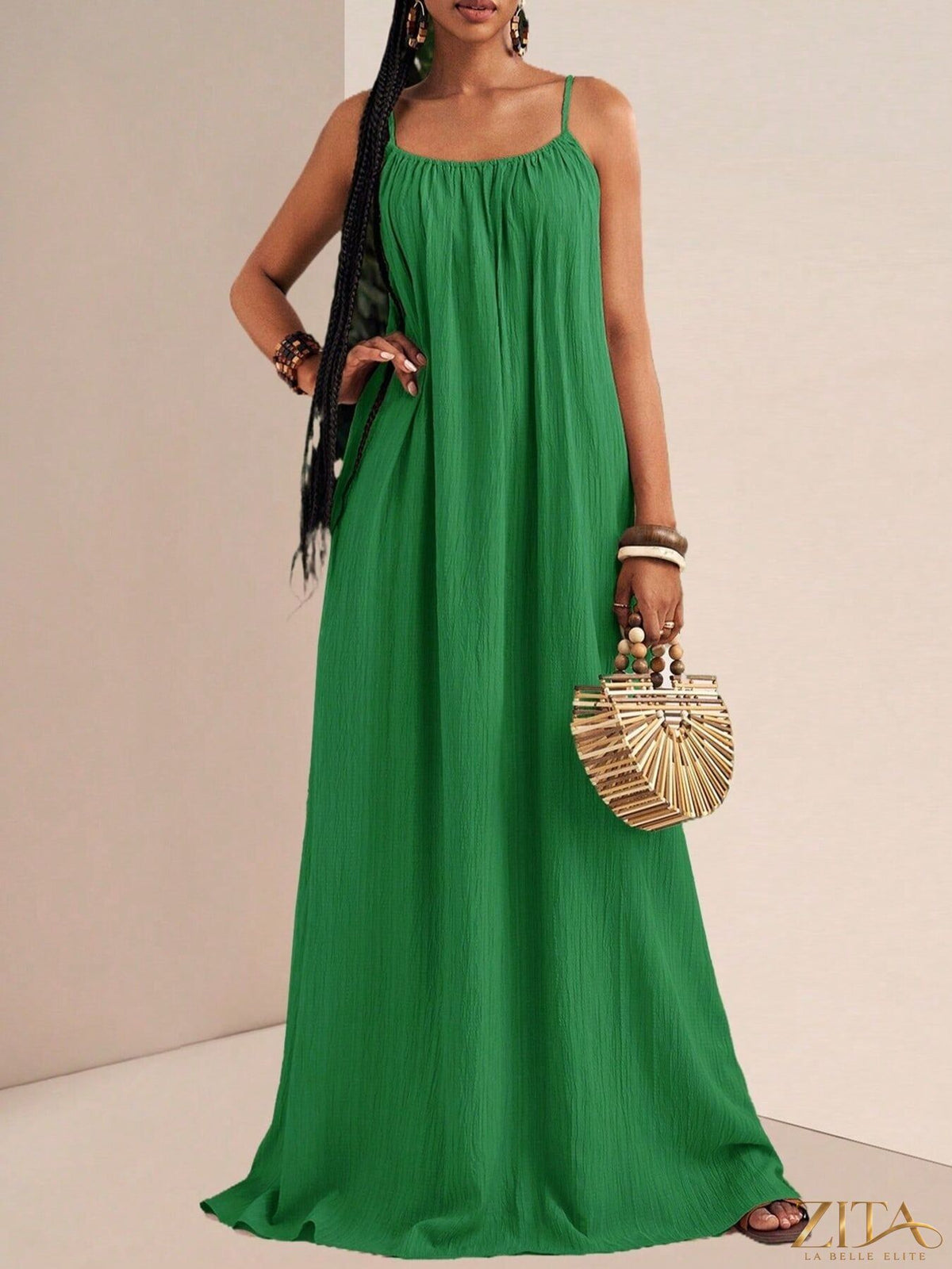 Zita La Belle Elite spaghetti strap flowy maxi dress with a relaxed fit and lightweight fabric, perfect for summer or casual wear.