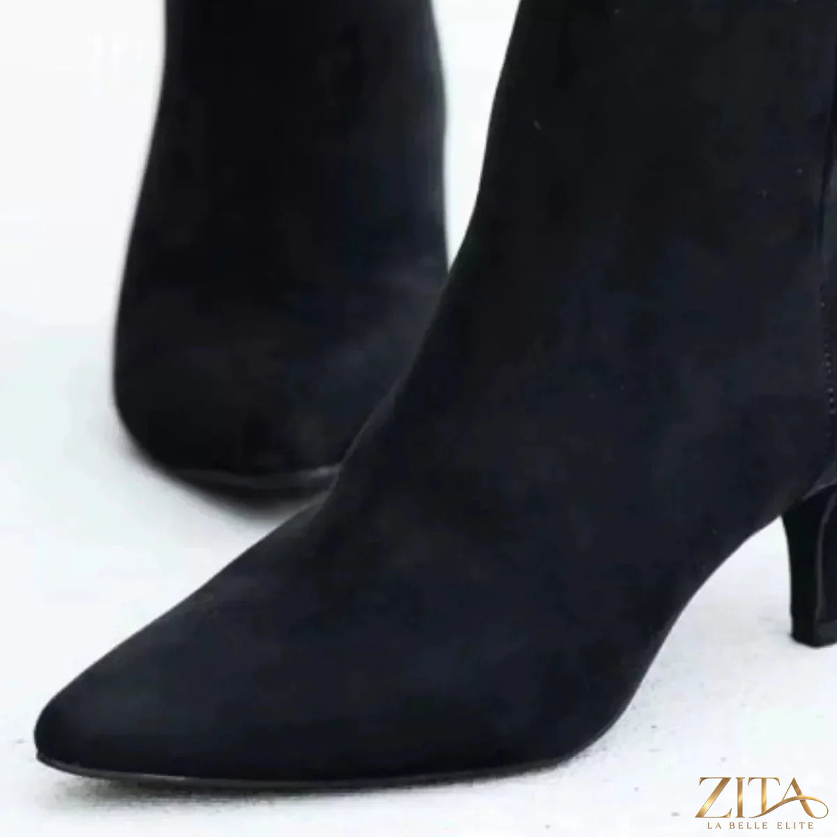 Zita La Belle Elite point toe kitten heels boots in black leather with sleek design and low kitten heel, stylish for formal wear