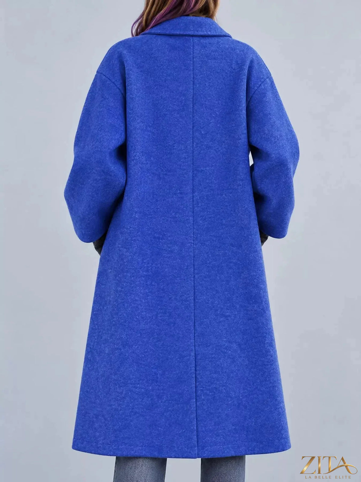 Plus size Zita La Belle Elite full size coat with lapel collar and single button closure, stylish and warm outerwear.