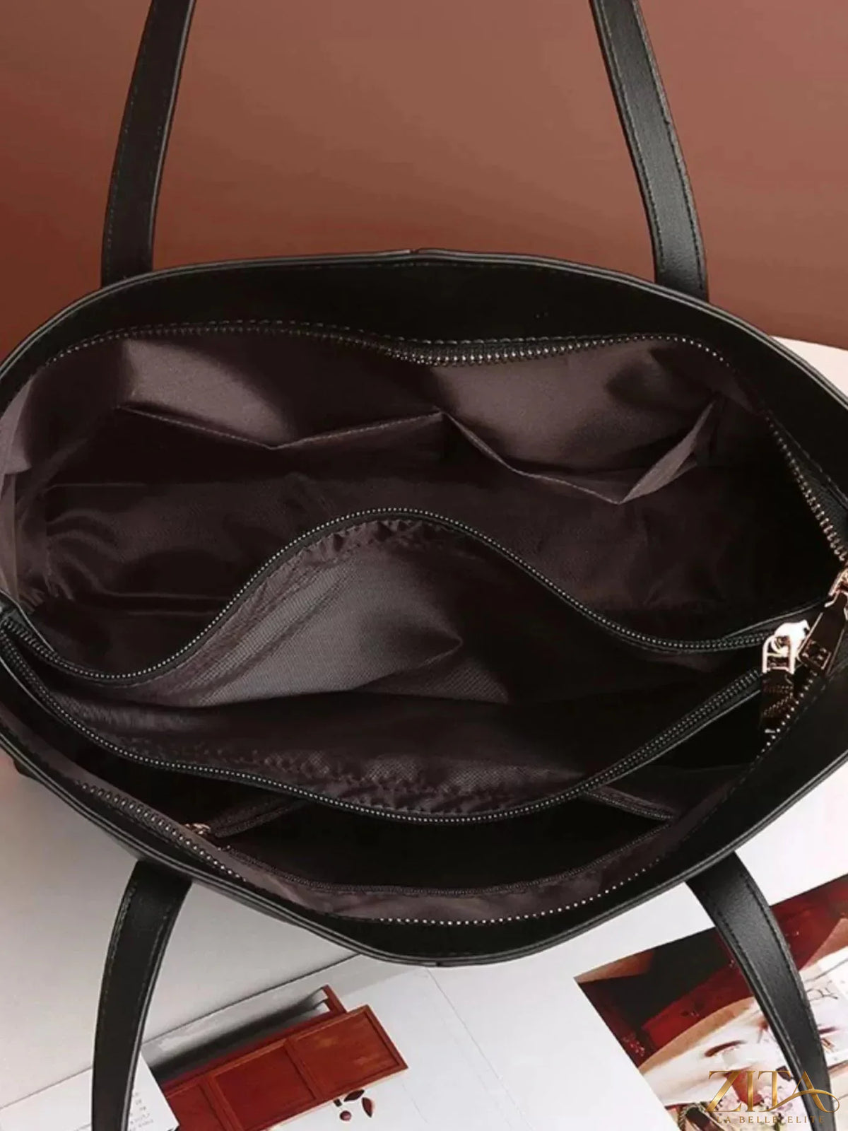Zita La Belle Elite PU leather tote bag with double handles and spacious interior, shown in a sleek, stylish design.
