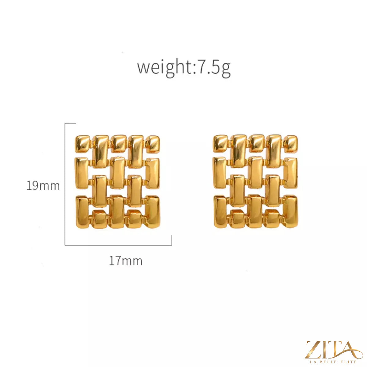 18K gold-plated geometric stud earrings by Zita La Belle Elite featuring modern, minimalist design with clean lines and polished finish