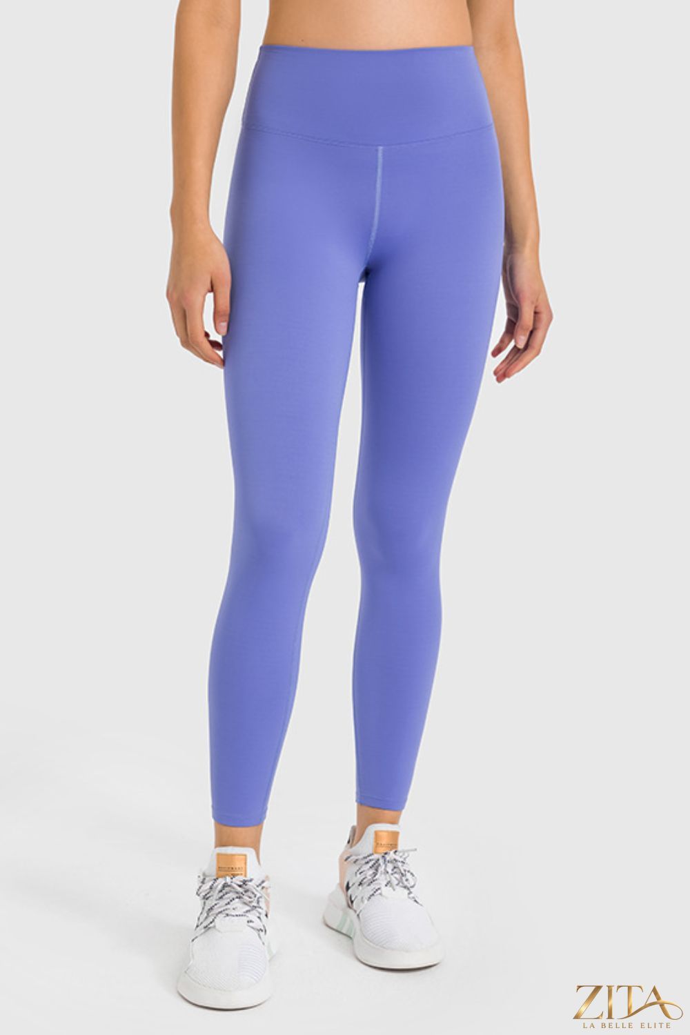 Zita La Belle Elite Millennia high waist ankle-length yoga leggings in black, with a close-up view of the fabric and waistband.