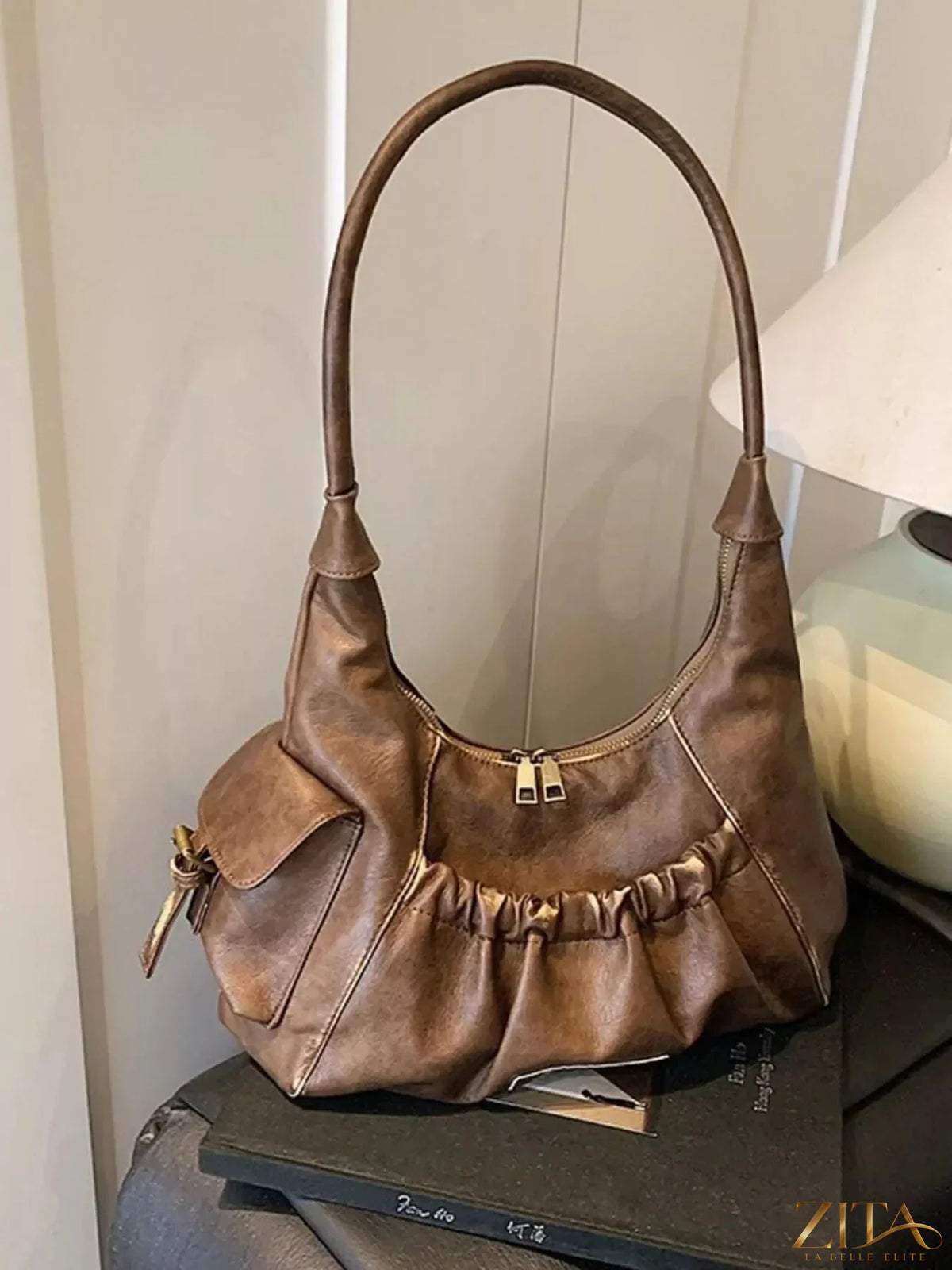 Vintage Zita La Belle Elite ruched hobo shoulder bag with soft leather and slouchy design, perfect for casual or stylish wear.