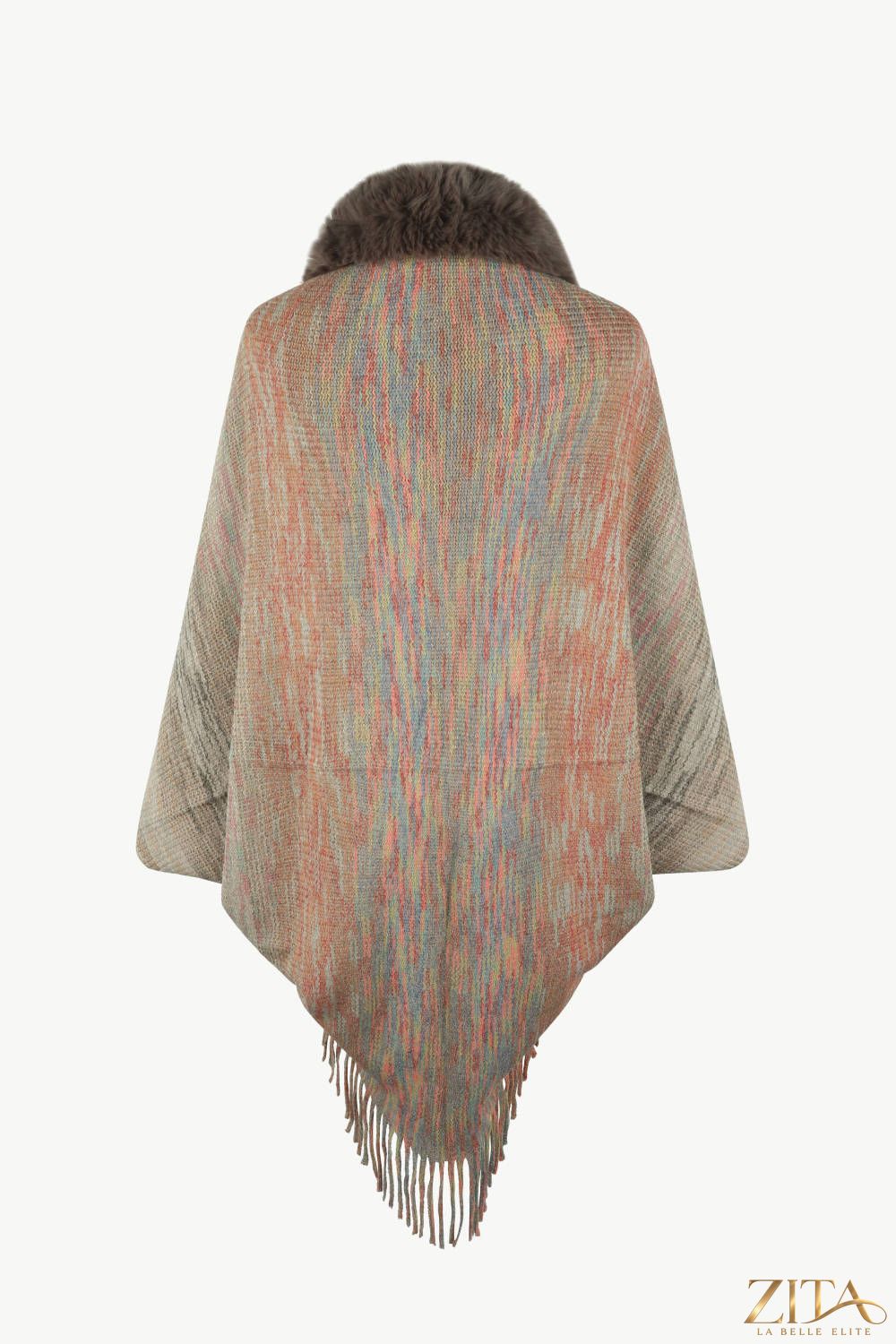 Open front fringe hem poncho by Trendsi featuring a flowy, stylish design with fringe details and a relaxed fit.