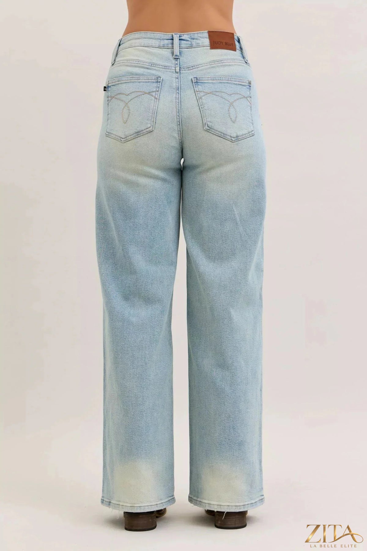 Zita La Belle Elite Judy Blue high waist column straight jeans displayed on a model, showcasing their fit and classic denim style.