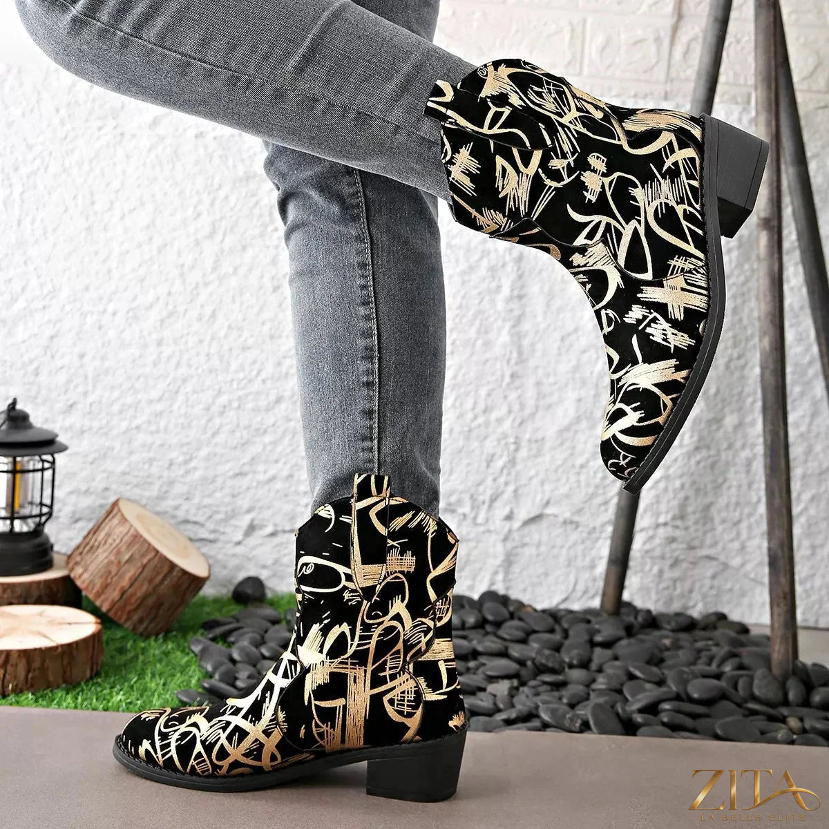Zita La Belle Elite round toe block heel boots featuring sleek design, stylish ankle-height, and durable black leather finish.