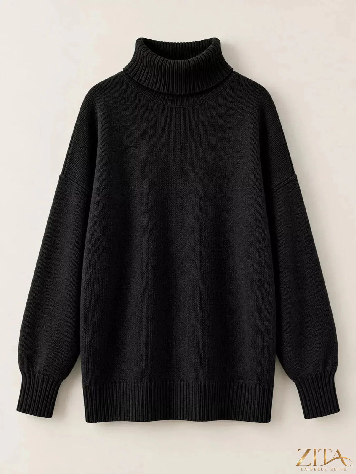 Zita La Belle Elite turtleneck dropped shoulder sweater in cozy knit, featuring a relaxed fit and stylish design.
