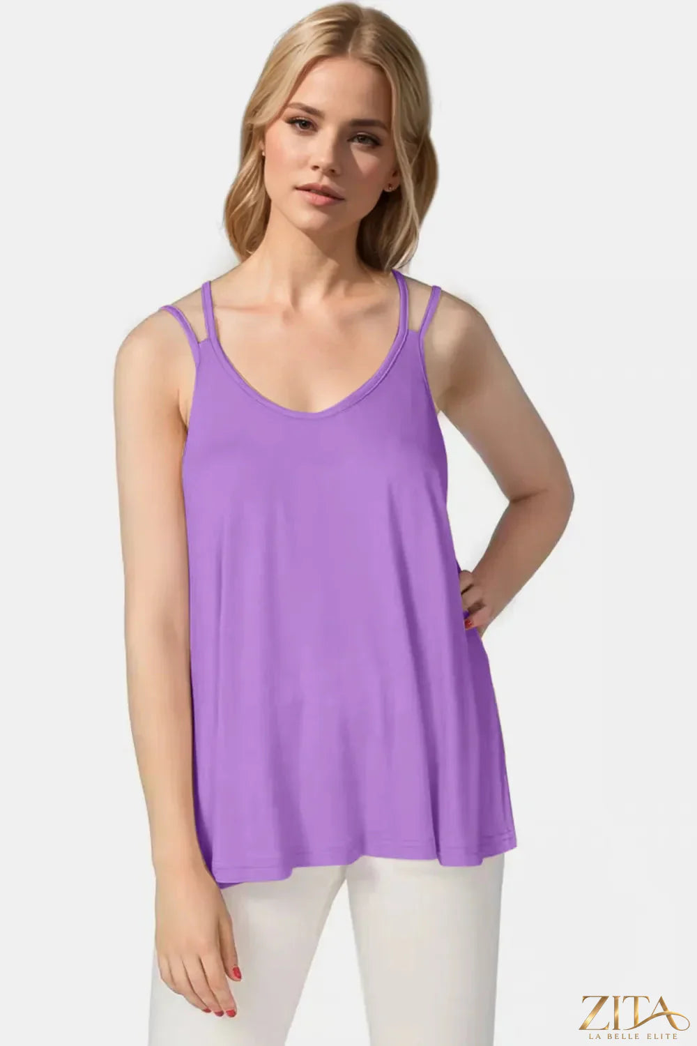 Zita La Belle Elite Basic Bae bamboo cami with scoop neck and double spaghetti straps, lightweight and comfortable women's top.