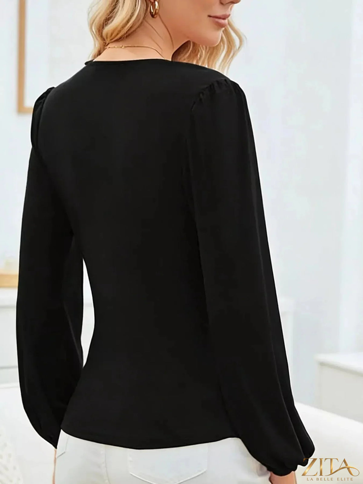 Zita La Belle Elite long sleeve ruched blouse in soft fabric, featuring gathered design and elegant fit.