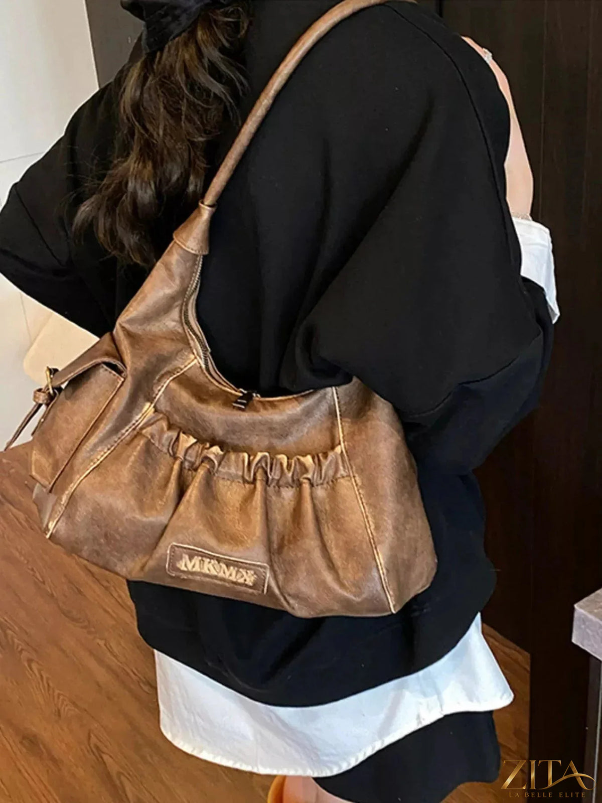 Vintage Zita La Belle Elite ruched hobo shoulder bag with soft leather and slouchy design, perfect for casual stylish look.