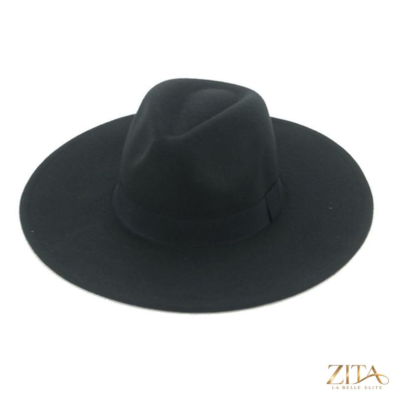 Elegant women's wide brim Fedora hat with belt by Zita La Belle Elite, featuring a stylish retro design and UV protection.