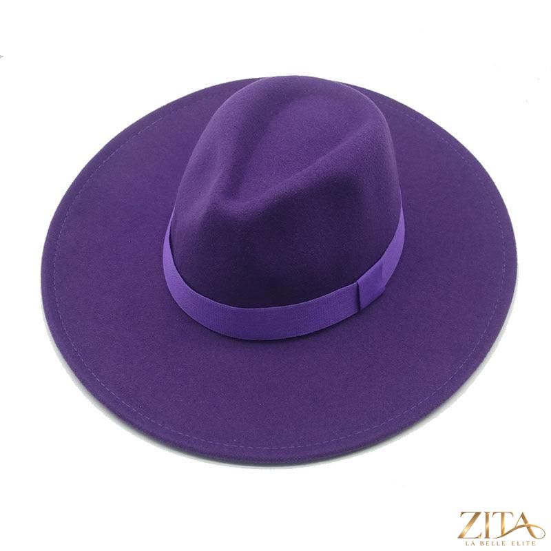 Elegant women's wide brim Fedora hat with belt by Zita La Belle Elite, featuring a fashionable retro style and UV protection.