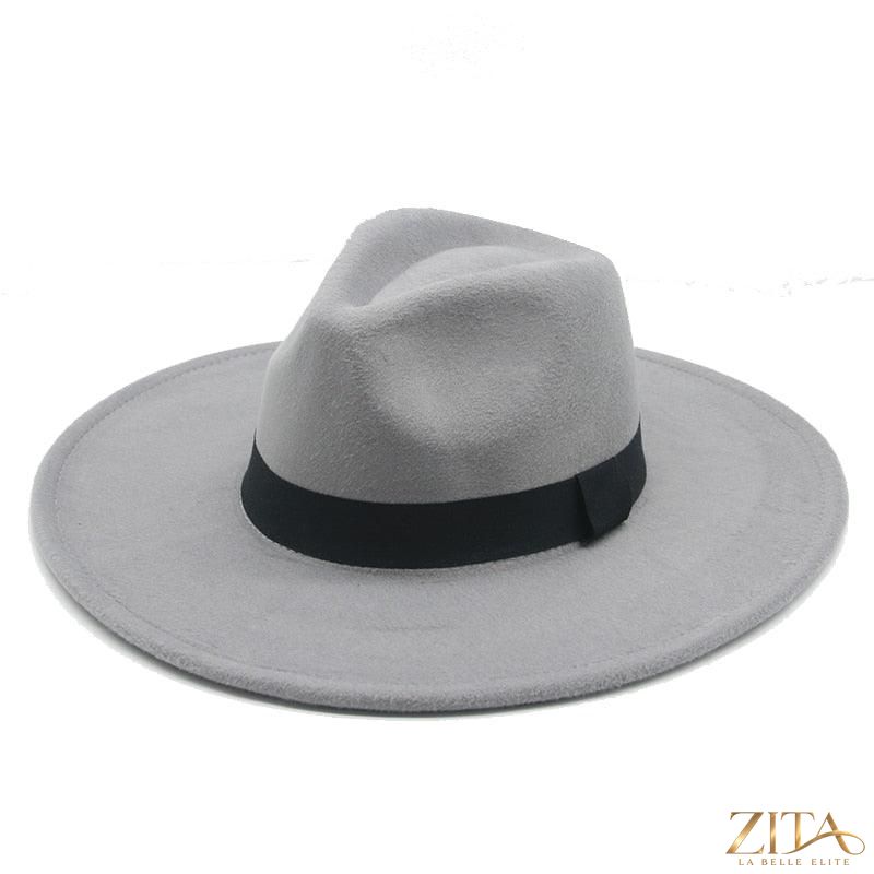 Elegant women's Zita La Belle Elite wide brim fedora hat with belt, fashionable retro style, perfect for weddings and outdoor wear.