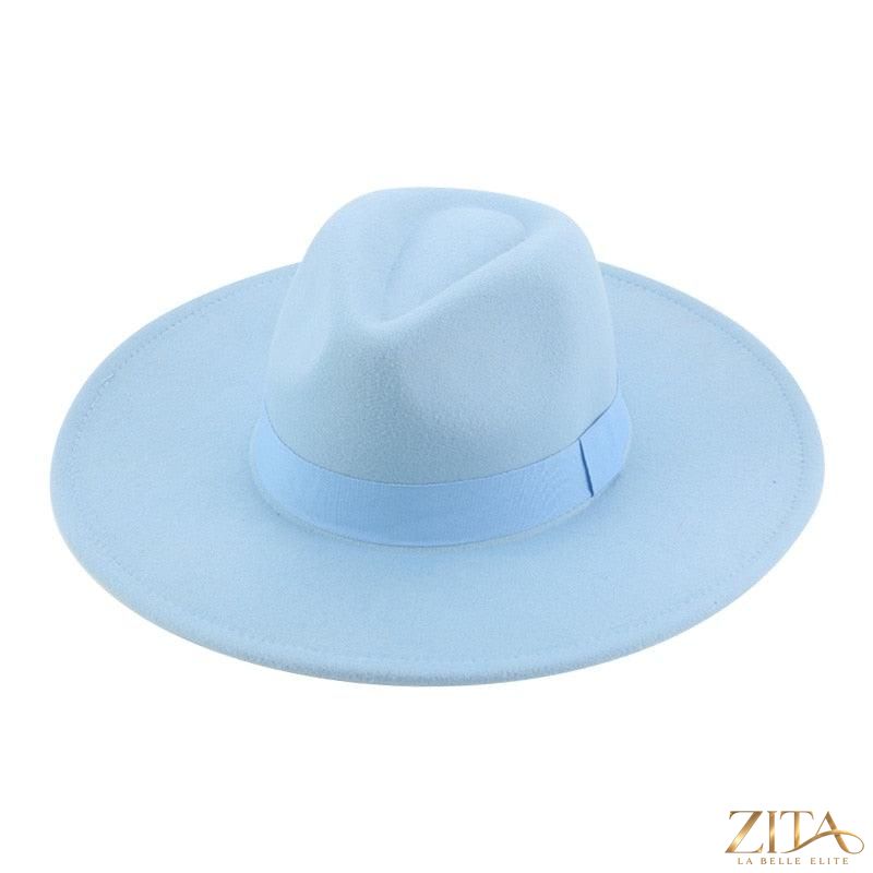 Elegant women's wide brim fedora hat with belt by Zita La Belle Elite, featuring a fashionable retro style and UV protection.