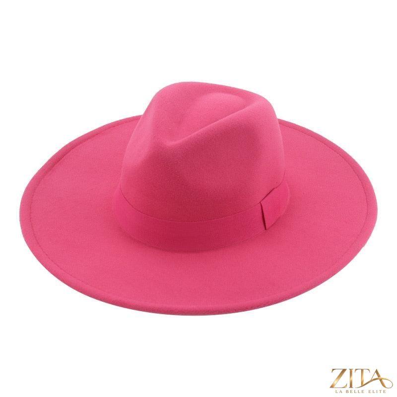 Elegant women's wide brim fedora hat with belt by Zita La Belle Elite, featuring a fashionable retro style and UV protection.