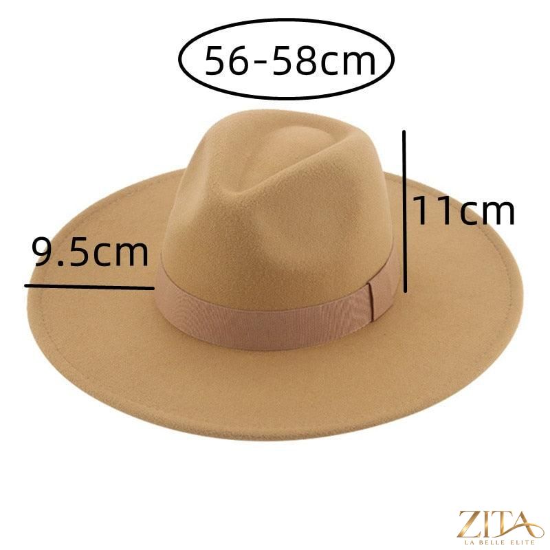 Elegant women's wide brim fedora hat by Zita La Belle Elite with a belt, stylish retro design, perfect for wedding or casual wear.