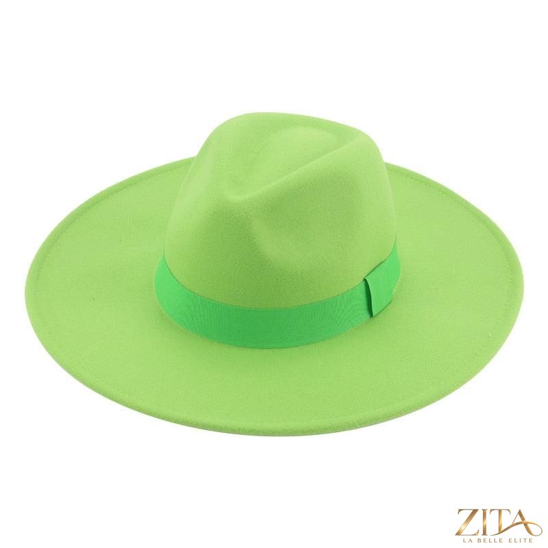 Elegant women's wide brim Fedora hat with belt by Zita La Belle Elite, featuring a fashionable retro style and UV protection.