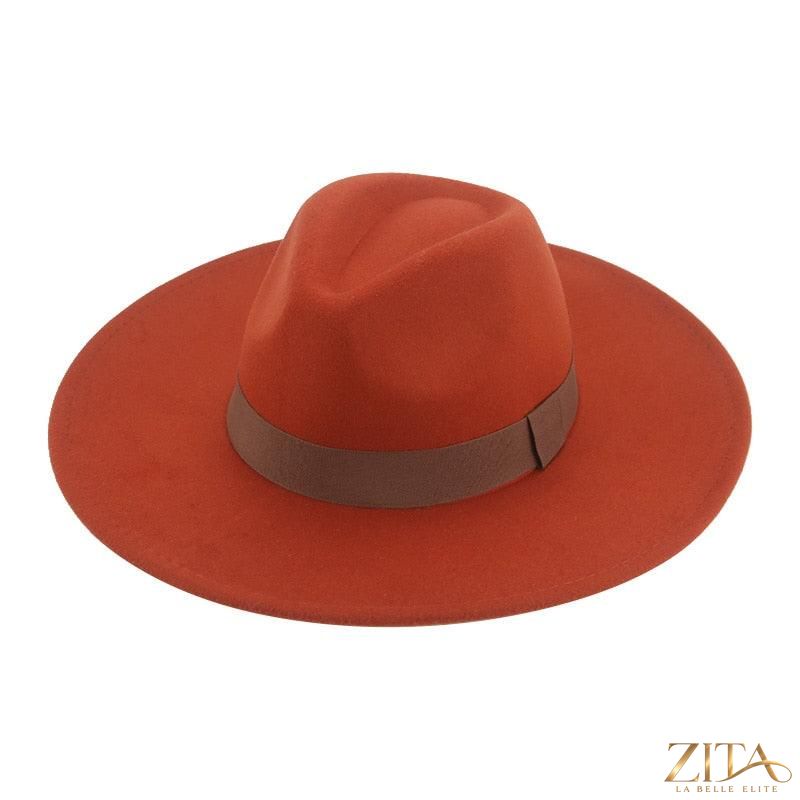 Elegant women's wide brim Fedora hat with belt from Zita La Belle Elite, featuring a stylish retro design and UV protection.
