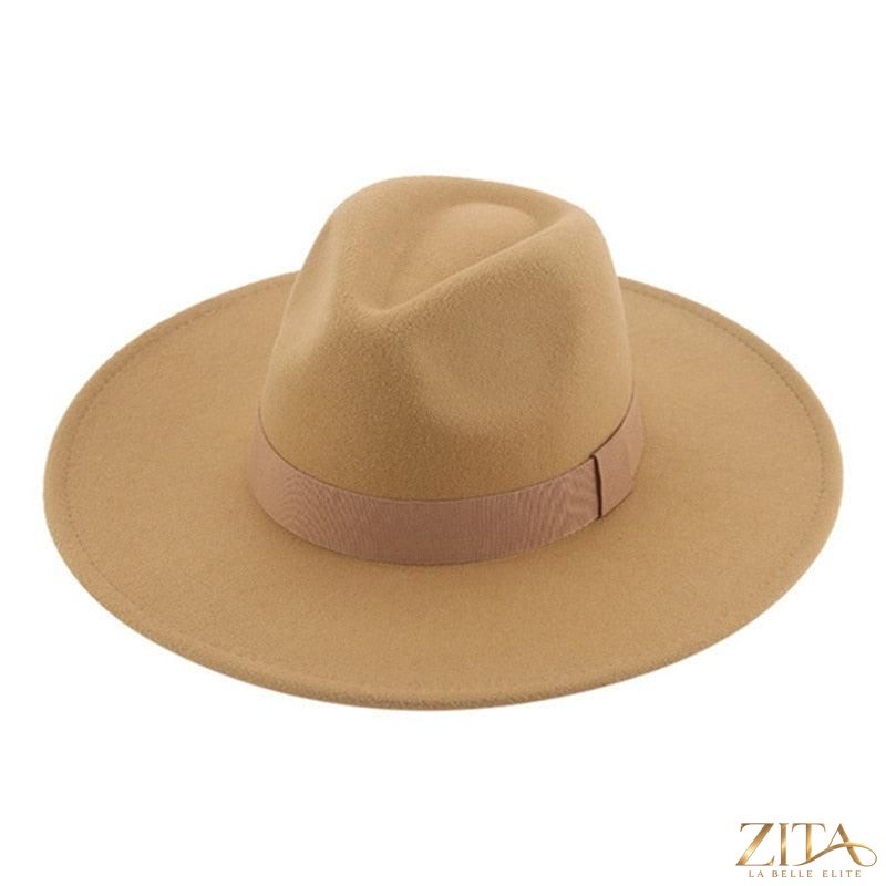 Elegant women's wide brim fedora hat with belt from Zita La Belle Elite, featuring a stylish retro design and UV protection.