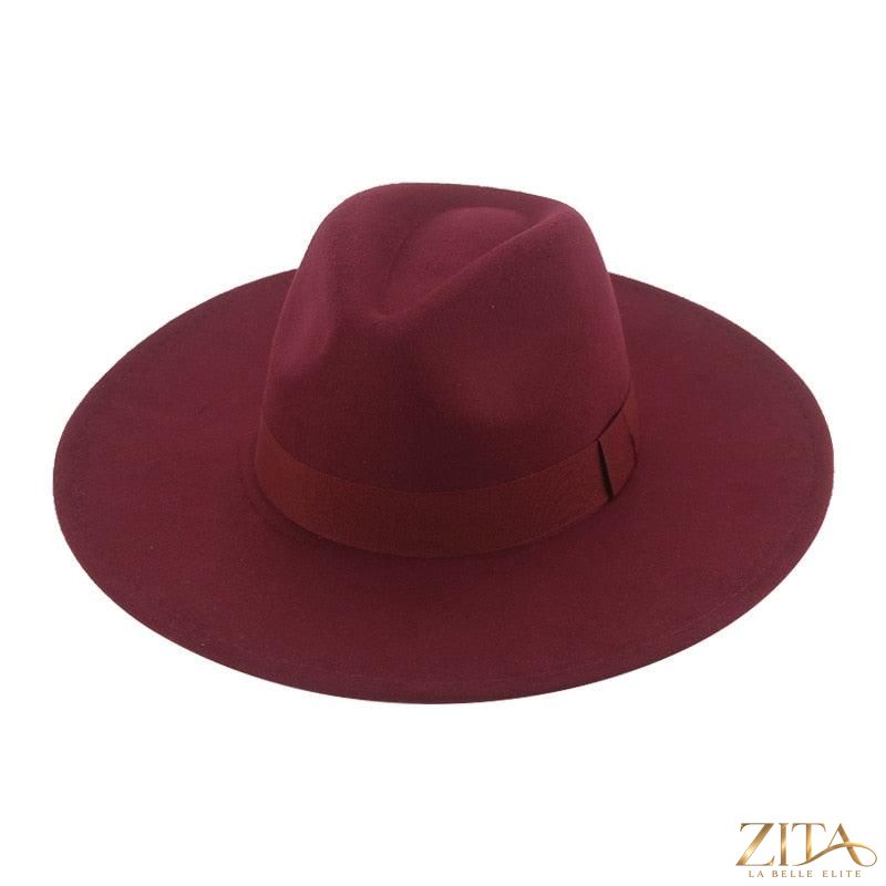 Elegant women's wide brim Fedora hat with belt by Zita La Belle Elite, featuring a fashionable retro style and UV protection.