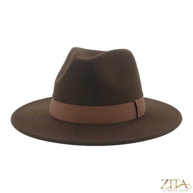 Elegant women's wide brim fedora hat with belt by Zita La Belle Elite, featuring a stylish retro design and UV protection.