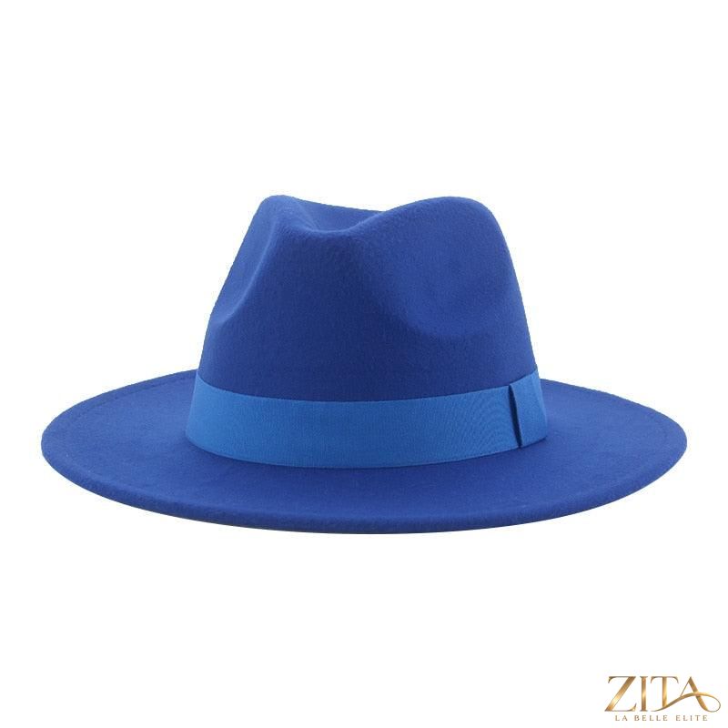 Elegant women's wide brim fedora hat with belt from Zita La Belle Elite, featuring a stylish retro design and UV protection.