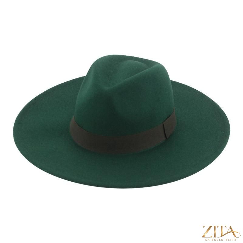 Elegant women's wide brim Fedora hat by Zita La Belle Elite with a belt, stylish retro design, perfect for weddings and outdoor wear.