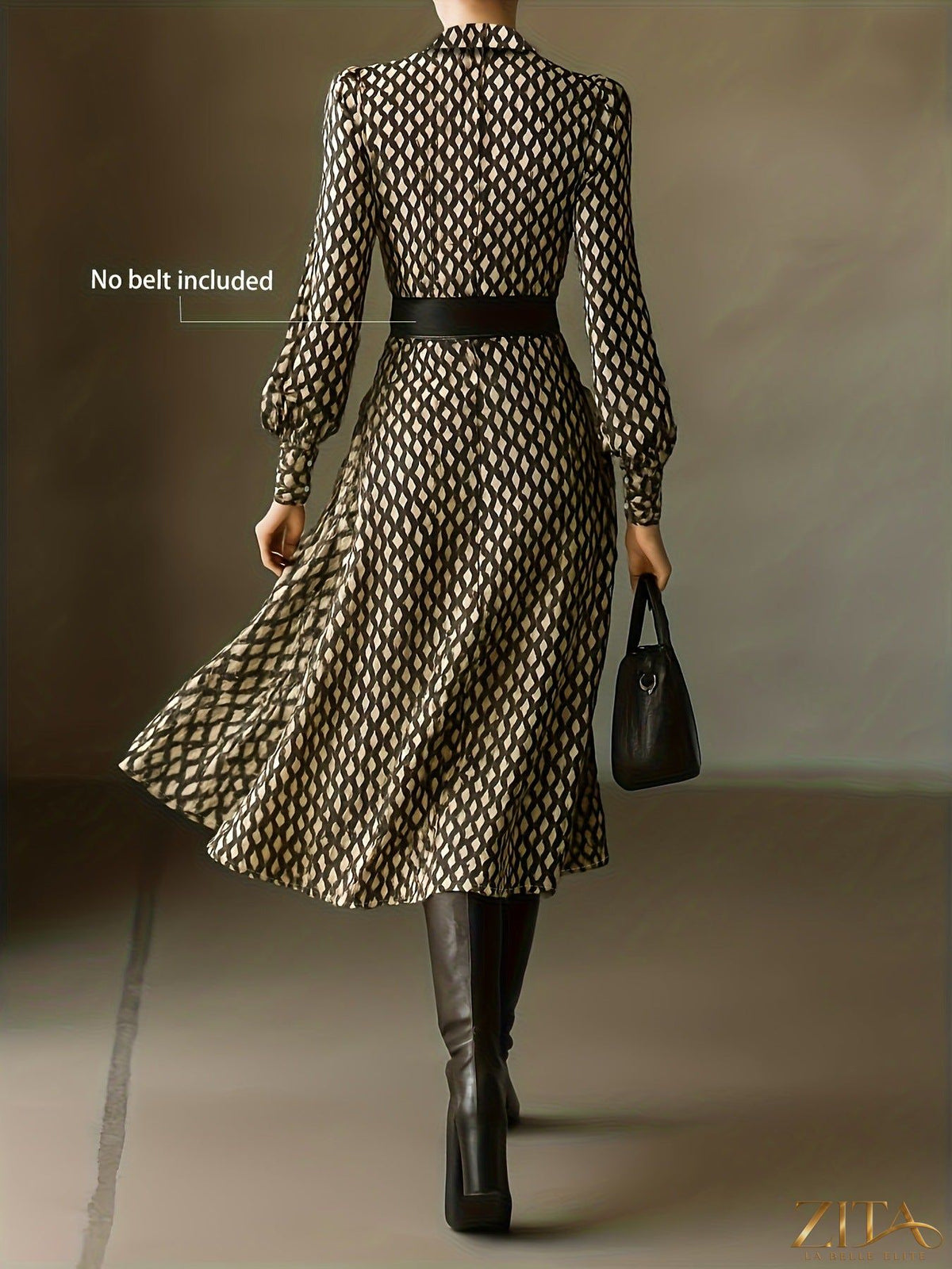 Printed long sleeve midi dress from Trendsi featuring a stylish pattern and a flattering fit, perfect for casual and semi-formal occasions.
