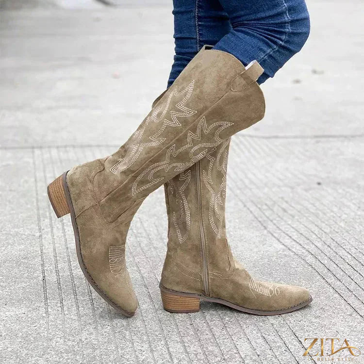 Zita La Belle Elite point toe block heel boots featuring sleek design and stylish heel, perfect for fashionable wear.