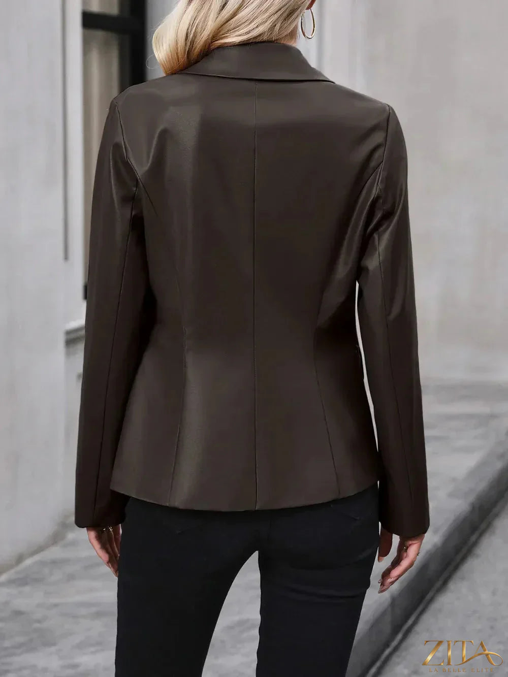 Zita La Belle Elite Ivy Lane button-up blazer with collared neck, tailored fit, and classic design, shown on a hanger.